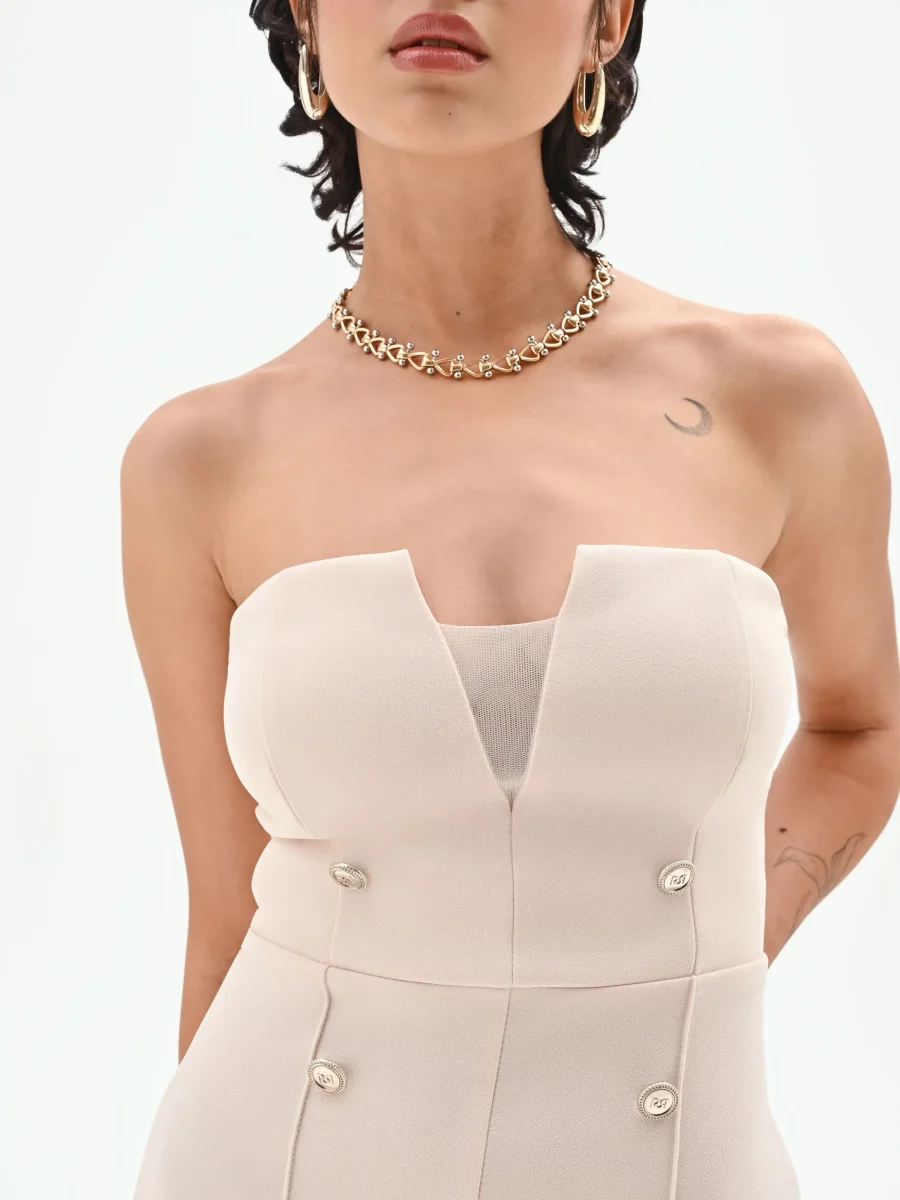Tuta palazzo beige chiaro con bottoni e bustier - immagine 4